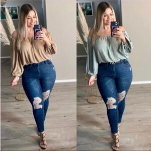 NWT brown boho‎ balloon sleeve women’s blouse size medium